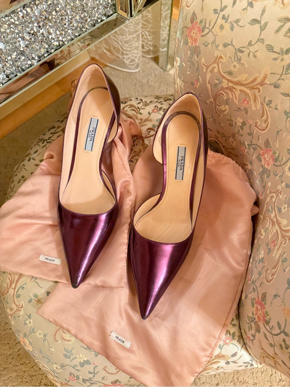 Prada Women’s Metallic Plum Pointed-Toe Pumps - Picture 10 of 12